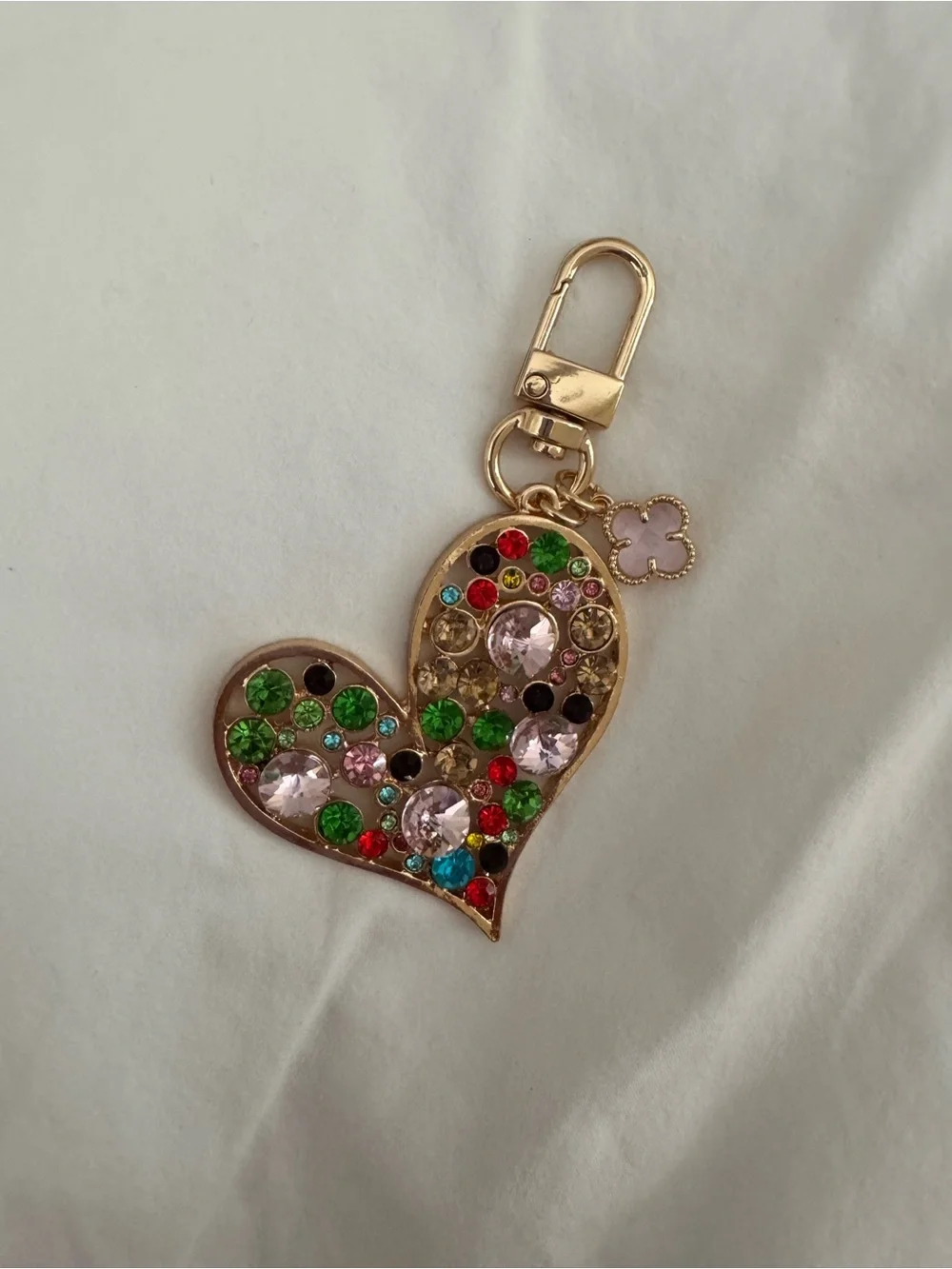 Gold Heart Gem Keychain with Multicolor Rhinestones- Multi uses